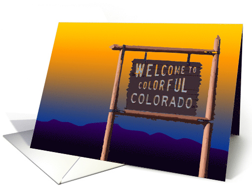 welcome to colorful colorado moving announcement (bronco sunset) card