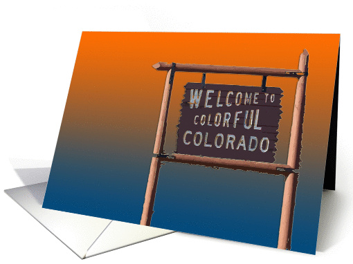 welcome to colorful colorado sign (bronco sunset) card (891331)