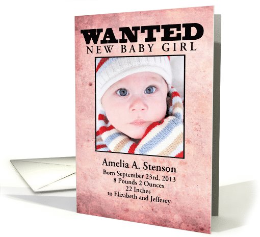 wanted poster new baby announcement template card (893802)