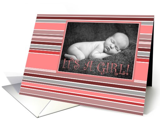 it's a girl! striped photo card announcement card (899117)