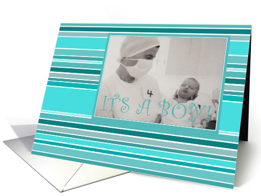 it's a boy! striped photo card announcement card (899118)
