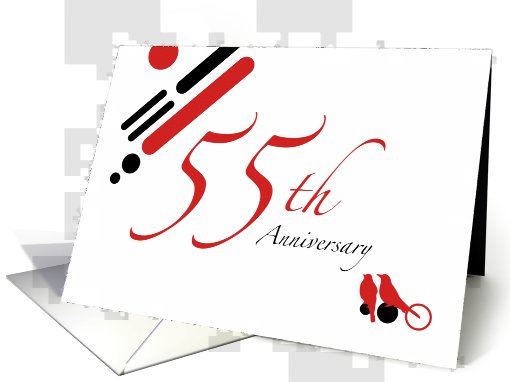 55th Anniversary Party Invitation : mod lovebirds card (899516)