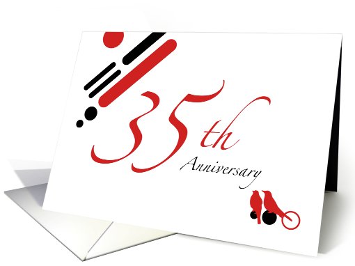35th Anniversary Party Invitation : mod lovebirds card (899518)