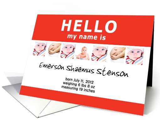 hello, my name is : new baby annoucement customizable photo card