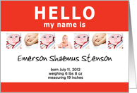 hello, my name is : new baby annoucement customizable photo card