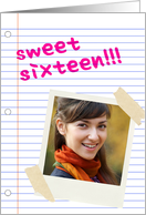 sweet sixteen birthday : notebook paper (photo card) card