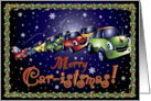 Cars pulling Santa’s sleigh for Christmas, Christmas Card