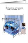 Get Well, Not Running on all Cylinders, Cartoon Car in Hospital Bed card