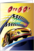 60th Birthday, Cartoon Race Car, 0 to 60. card