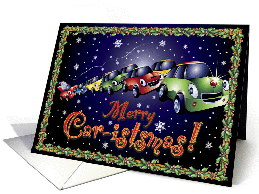 Cars pulling Santa's sleigh for Christmas, Christmas card (610947)