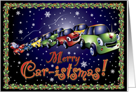 Cars pulling Santa’s sleigh for Christmas, Christmas Card