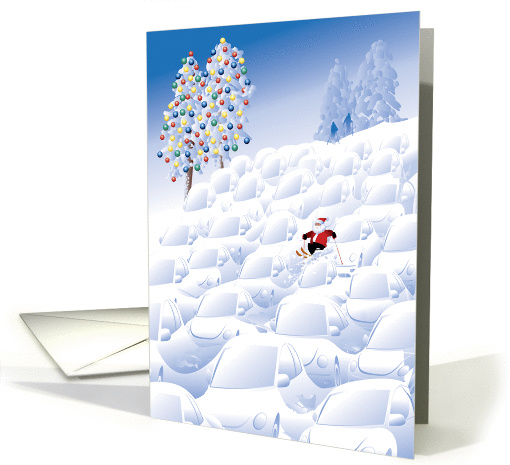 Santa Sking Mogels as big as Cars, Christmas card (610955)