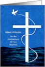 Godson Baptism Anniversary with White Dove and Cross Over Water card
