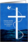 Confirmation Invitation with White Dove and Cross Over Water card