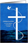 Adult Baptism Congratulations with Cross and Dove Over Water card