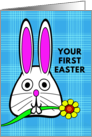 For Baby First Easter with Cute Bunny with Flower in Its Mouth card