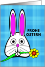 German Easter Frohe Ostern with Bunny Holding a Flower in Its Mouth card