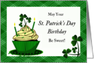 Birthday on St Patrick’s Day Cupcake with Shamrocks and Plaid card