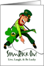 St Patricks Day with Rocking Leprechaun Playing Electric Guitar card