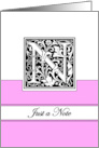 Monogram Letter N Any Occasion Blank in Arts and Crafts Style card