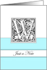 Monogram Letter W Any Occasion Blank in Arts and Crafts Style card