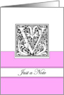Monogram Letter V Any Occasion Blank in Arts and Crafts Style card