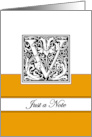 Monogram Letter V Any Occasion Blank in Arts and Crafts Style card