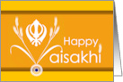 Happy Vaisakhi with Khanda and Wheat Sheaves in Golden Yellow card