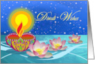 Diwali with Diya Oil Lamp and Lotus Flowers Floating on Water card