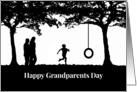 Grandparents Day Silhouette With Grandchild Running to Tire Swing card