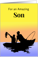 For Son Fathers Day Fishing Silhouette with the Big Catch card