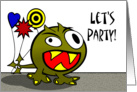 Birthday Party Invitation, Crazy Funny Monster with Balloons card