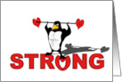 Wedding Congratulations Your Love is Strong with Muscle Penguin card