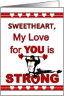 For Sweetheart Valentine’s Day with Muscle Penguin Lifting Hearts card