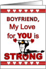 For Boyfriend Valentine’s Day Muscle Penguin Lifting Heart Weights card