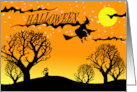Halloween Silhouette with Flying Witch and Cute Cat card