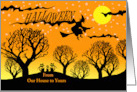 From Our House to Yours Halloween Custom Text with Witch and Cats card