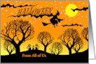 From All of Us Halloween Custom Front with Cats and Airborne Witch card