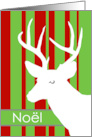 Noel Christmas in French with White Deer on Striped Background card