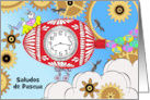 Spanish Easter Saludos de Pascua Custom Front with Steampunk Bunny card