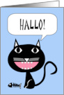 Hallo Hello in German with Black Cat and Fish Bones card
