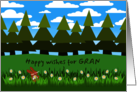 For Gran Birthday with Cute and Happy Bunny Smelling a Daisy card