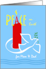 Mom and Dad Christmas Peace on Earth with Dove and Candle card