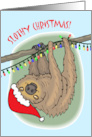 Slothy Christmas Cute Sloth with Santa Hat and Christmas Lights card