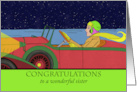 Congratulations on New Car for Sister with Woman and Retro Car card