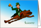 Slinte Leprechaun Riding a Frog and Drinking Beer card