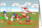 Merry Mudmas Christmas Rugby with Santa Claus and Rugby Ball card