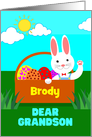 For Grandson Add a Name Easter with Cute Bunny in Basket card