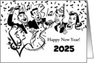 Custom Year Happy New Year Vintage Characters at Party card