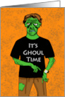 Trick or Treat for Halloween with Zombie Pointing to Watch card